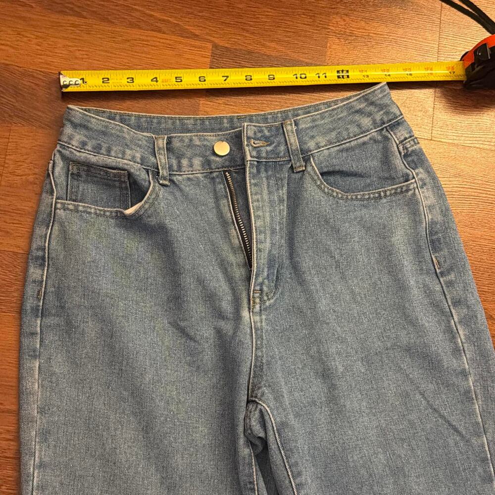 High waisted wide leg blue denim jeans